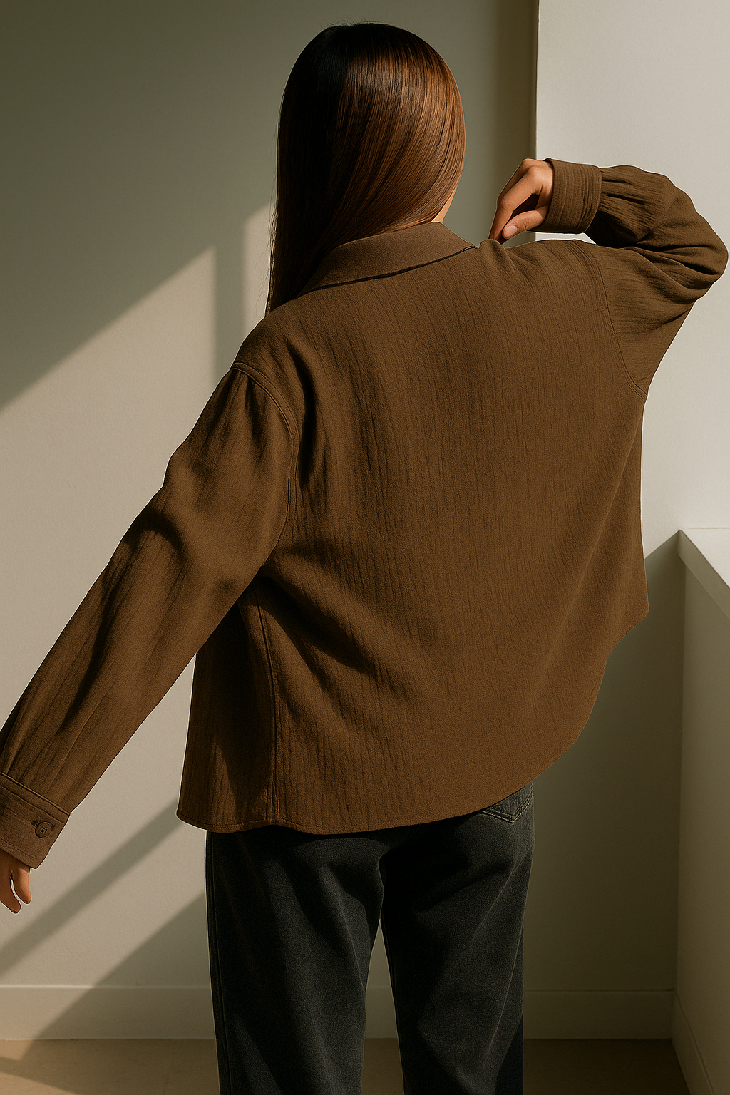 Crinkle Textured Brown Shirt – Oversized