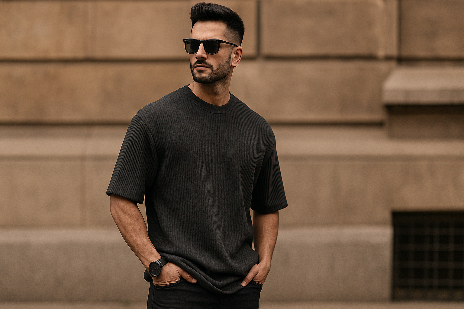 Oversized Textured Knit T-Shirt