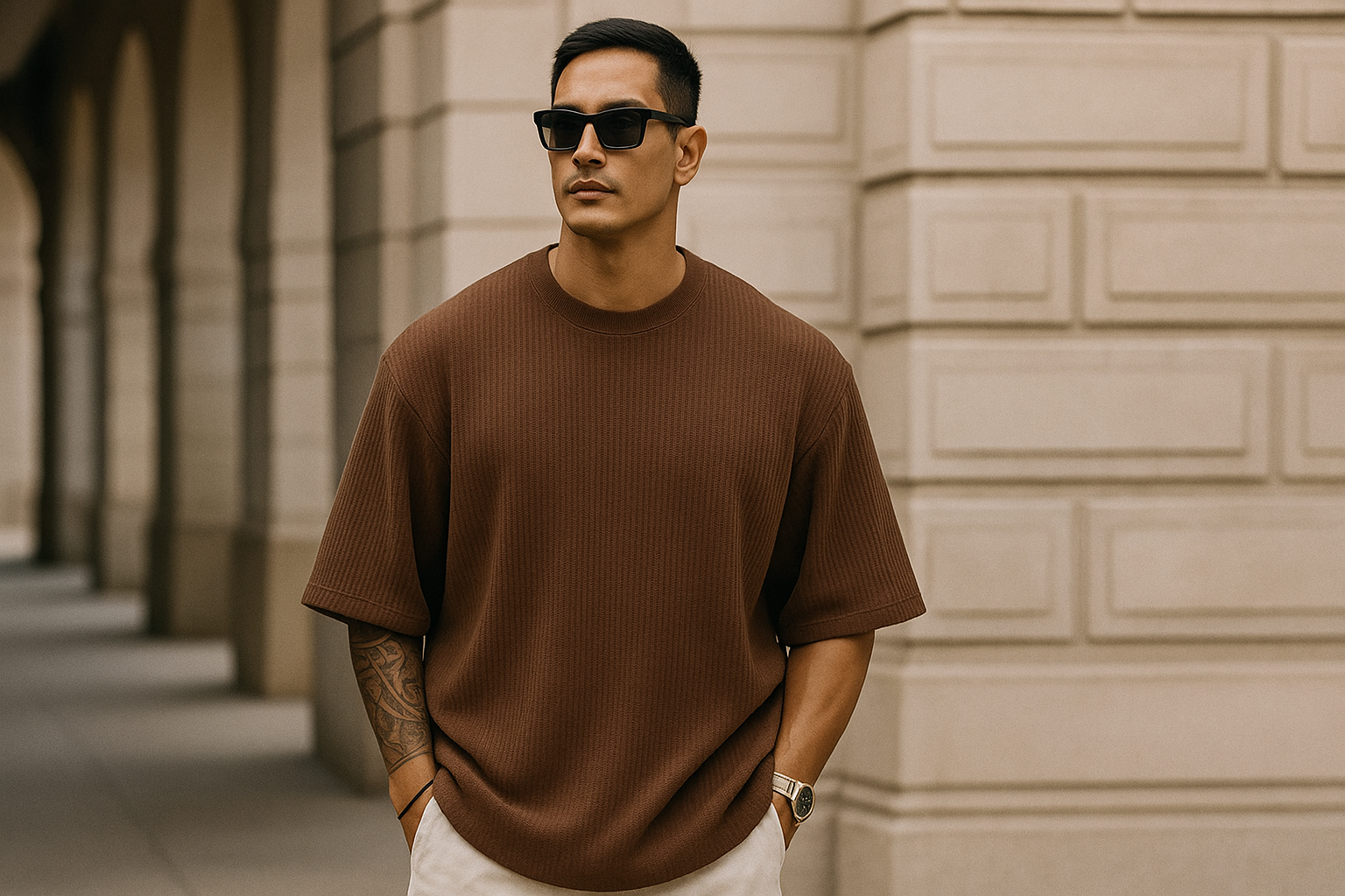 Oversized Textured Knit T-Shirt