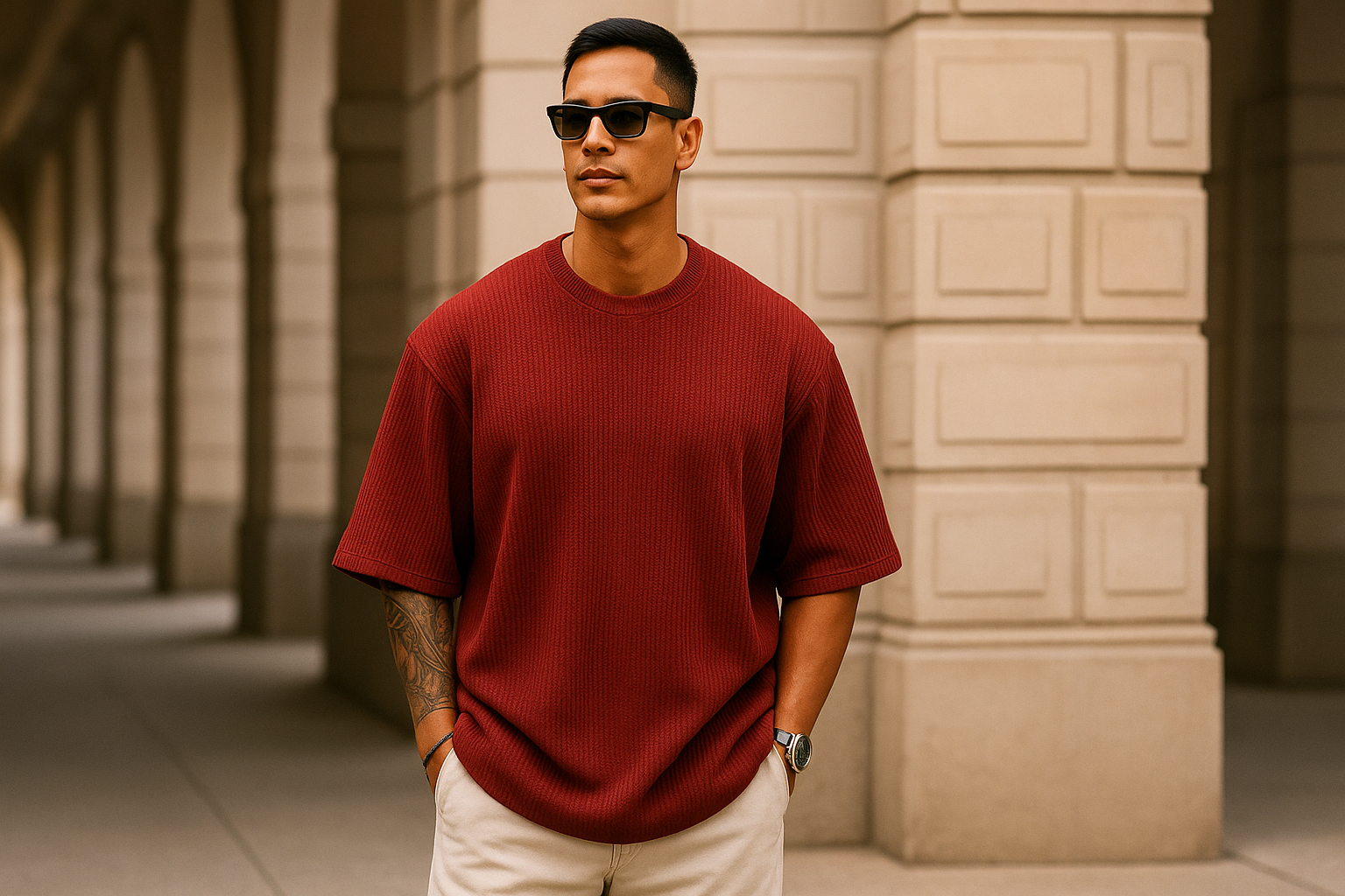 Oversized Textured Knit T-Shirt