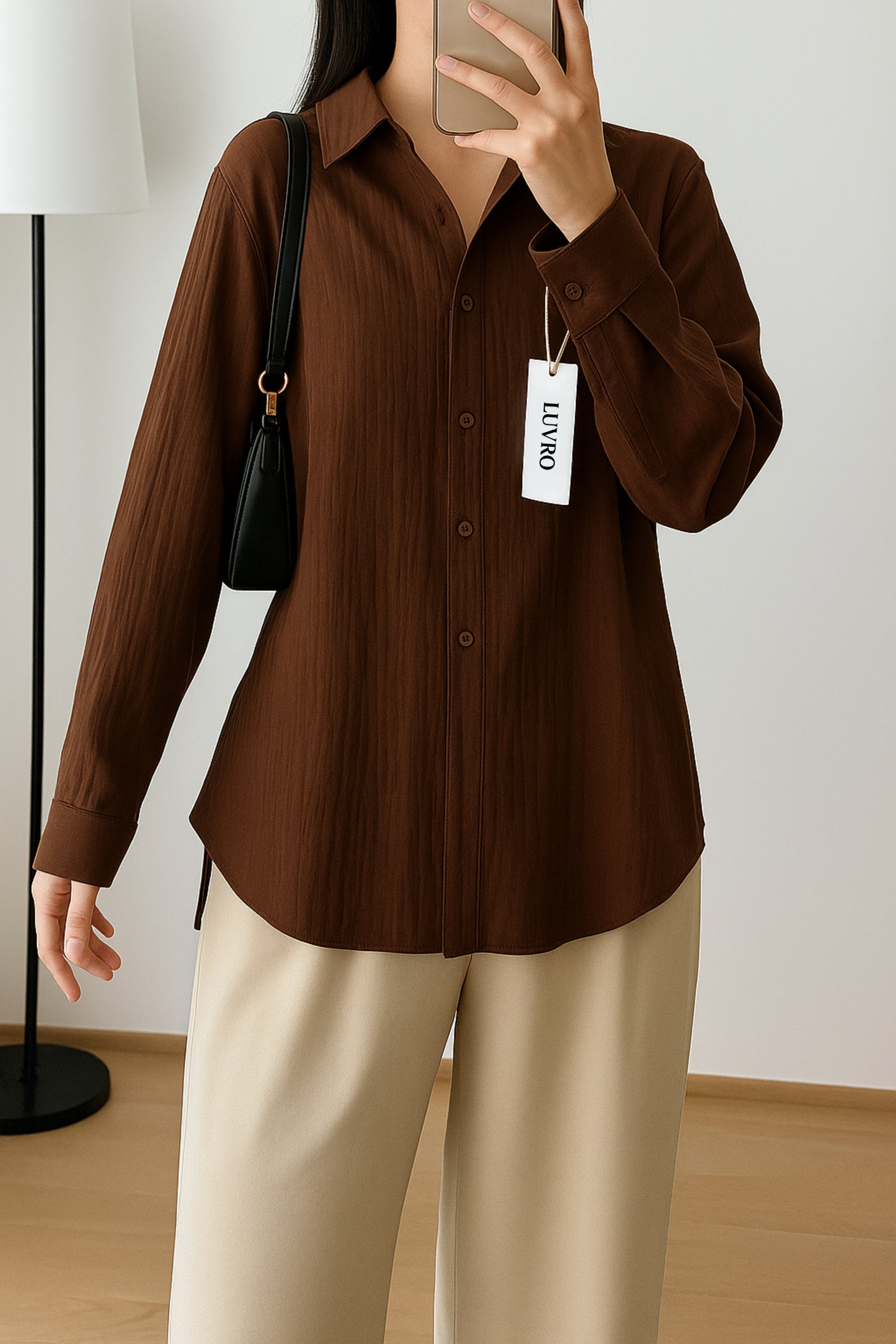 Crinkle Textured Brown Shirt – Oversized